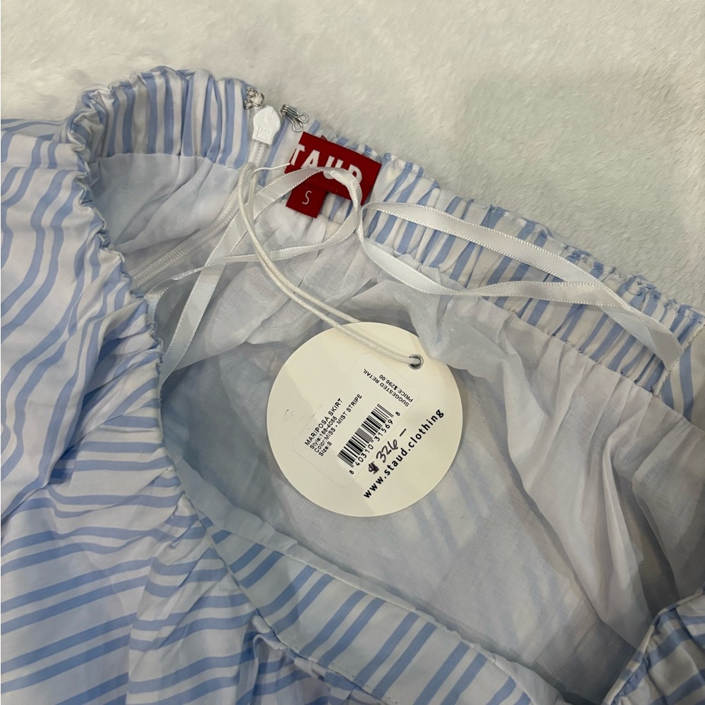 STAUD Blue and White Striped Skirt